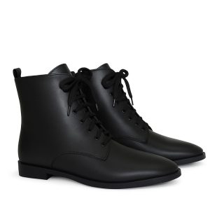 Jade black leather lace-up ankle boots